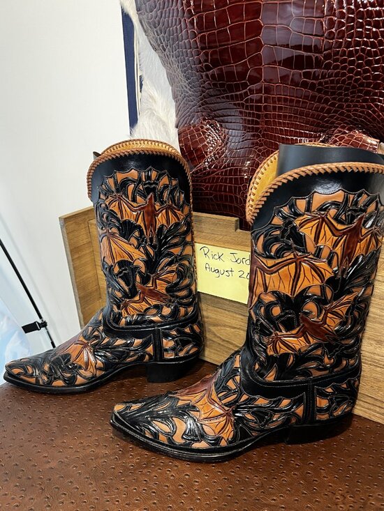 Famous Liberty Boot Co. Full Tooled Bats Cowboy Boots with Regal Braiding 11D main image 5